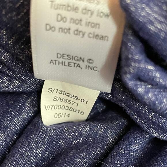 Athleta Odyssey Twisted Ruched mini skirt space dye metallic blue Stretch Knit L - Picture 12 of 13